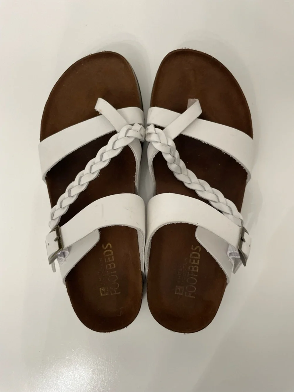 White Mountain Hazy Leather White Braided Slide Cork Sandals, womens size 9
